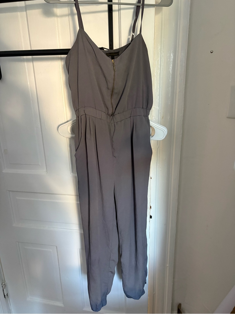 Lucca Couture Gray Sleeveless V-Neck Jumpsuit with Front Zip